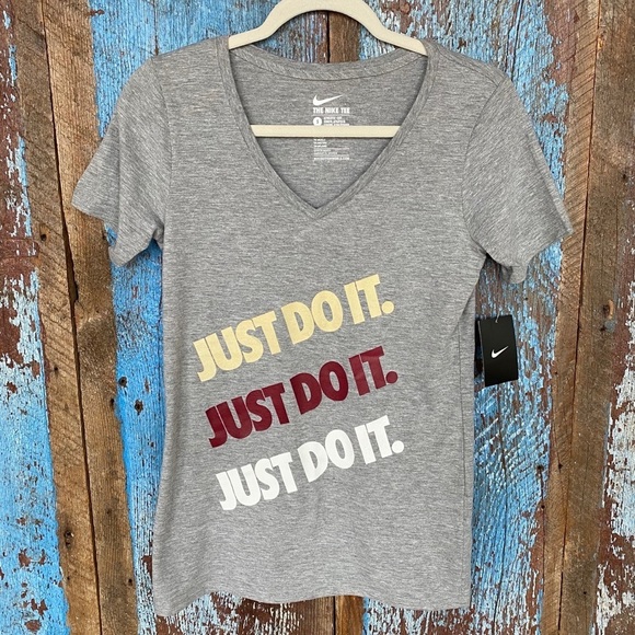 Nike Gray Just Do It V-Neck Tee Size S - Picture 1 of 5